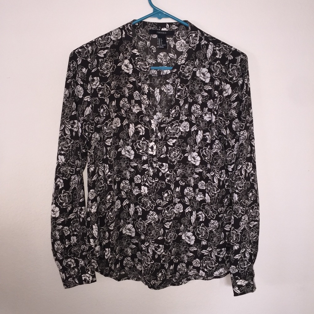 black and white floral blouse